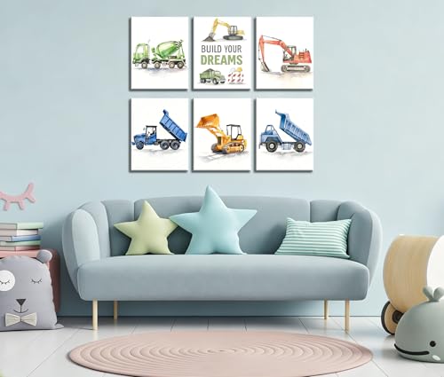 Image of Frimeeme Construction Vehicles Canvas Wall Art for Kids, 8x10 Inches