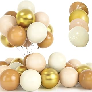 30Pcs Brown Beige Balloon Set, 12 cali Metallic Gold Sand White Cream Balony Kawowe Brown Apricot Balony lateksowe z wstążką dla Urodziny Ślub Dzieci Baby Shower Party Dekoracje