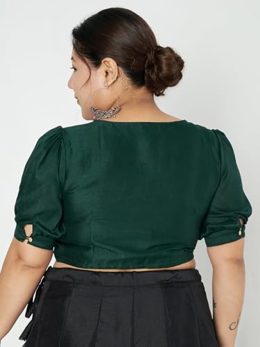 Image of studio rasa Women's Plus Size Silk Blend Button Down Crop Top for Wedding Festive Party