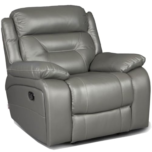 Bostonsofa Denver Relaxsessel aus echtem Leder mit Liegefunktion - Fernsehsessel mit Zero-Wall-System - manuellem Relaxmechanismus & ergonomischer Polsterung - ideal für große Personen - Dunkelgrau