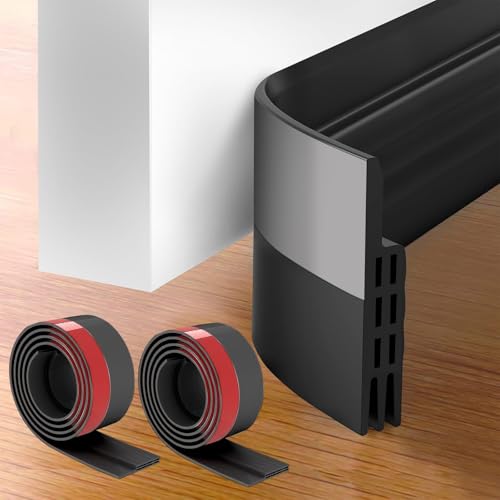 2 Pack Draft Excluder for Doors,Self Adhesive Draught Excluder Door,Under Door Sweep Weather Stripping Soundproof Rubber Bottom Seal Strip,2 W x 39 L (Black)
