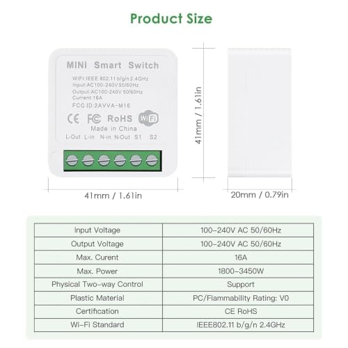 Image of Hexonix Mini 16A Smart WiFi Switch - Smart Life APP, Alexa & Google Compatible, 2-Way, DIY Mode, Timer, LAN Control (No Hub)