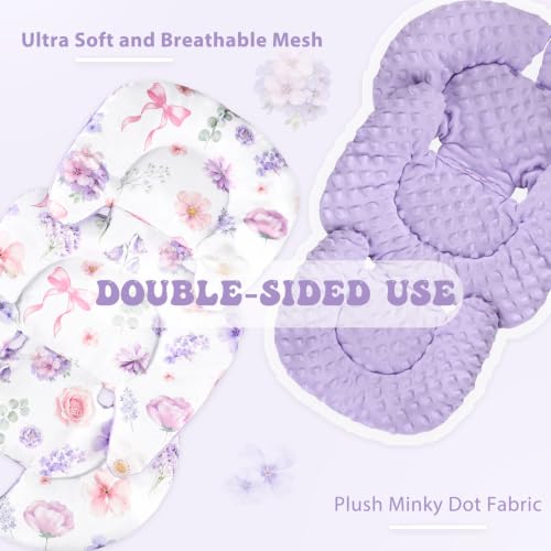 Image of Infant Car Seat Insert with 2 Strap Pads, Reversible Baby Car Seat Head and Body Support for Boys Girls, Preemie Newborn Carseat Insert, Super Soft, Fits for Stroller, Baby Swing, Bouncer (Purple)