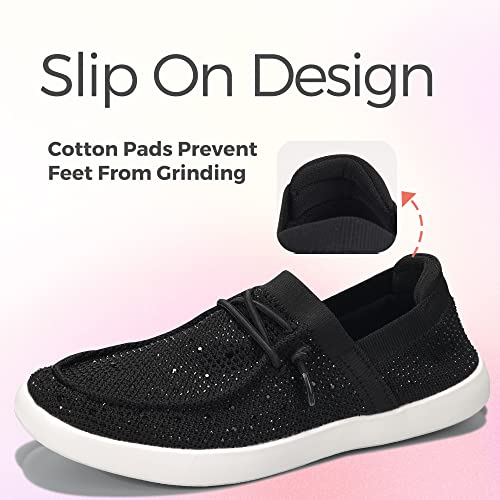 Image of BELOS Women's Rhinestone Lace Up Loafers Shoes Comfortable Slip On Mesh Knit Walking Shoes Fashion Lightweight Sparkly Glitter Sneaker