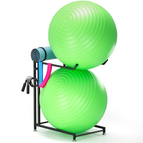 Lhysn Exercise Ball Holder - Medicine Ball Rack for 85cm Yoga Ball Yoga Mat Storage, Garage Stability Ball Organizer Stand for Home Gym