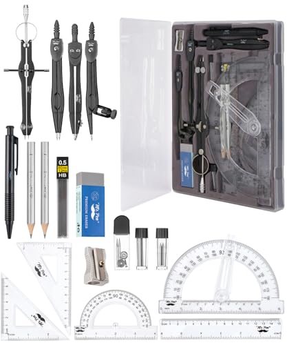 Mr. Pen- Geometry Set, 15 pcs, Black, 6 Inch Swing Arm Protractor, Divider, Set Squares, Ruler, Compasses and Protractor