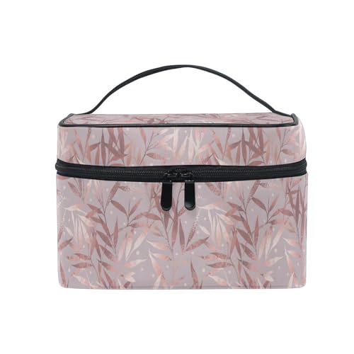 Mnsruu Makeup Bag, Rose Gold Leaves Travel Makeup Organizer Bag Cosmetic Cases Toiletry Bags for Girl Women Ladies