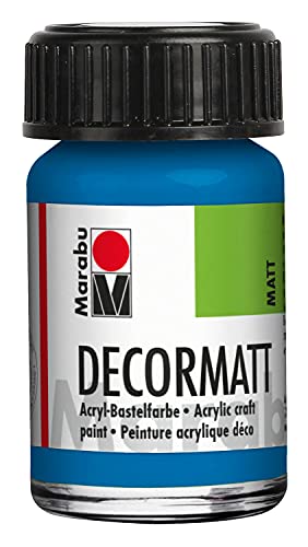 Marabu 14010039095 - Decormatt Acryl Azurblau 095, 15 ml, samtmatte Acrylfarbe auf Wasserbasis, cremig und farbintensiv, speichelfest, wetterfest, zum freien Malen und Schablonieren