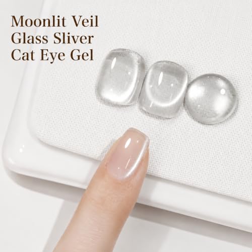 Image of AZUREBEAUTY Translucent Silver Cat Eye Magnetic Gel Nail Polish 18ML | Magnetic Moonlight Shimmer Soak Off UV /LED Gel Polish, Silver Reflective Color for Nail Art, DIY Manicure & Salon Use