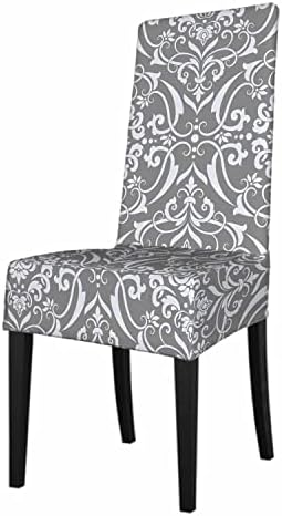 Numland Luxury Damask Texture Chair Slipcovers Royal Elegant Floral Pattern Modern Ornament Washable 100% Polyester 1 Pack for Dining Room Kitchen Removable