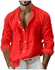 Camisa de Lino Casual para Hombre Xiaojmake, Manga Larga, Algodón, con Botones, Cuello Plano, para Primavera Verano, Estilo Hippie 7