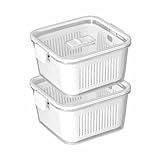 "Kit Potes Herméticos Slim 1360 Com Tampa de Vedação e Válvula de Ventilação, Cesto de Drenagem de Alimento. Material Acrílico Perfeito Para Organização Cozinha Geladeiras Alimentos E Verduras" (2)