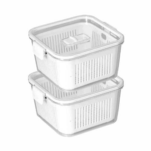 "Kit Potes Herméticos Slim 1360 Com Tampa de Vedação e Válvula de Ventilação, Cesto de Drenagem de Alimento. Material Acrílico Perfeito Para Organização Cozinha Geladeiras Alimentos E Verduras" (2)