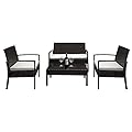 VINGLI 4 Pieces Wicker Outdoor Patio Furniture Set, Rattan Patio Conversation Set with Cushions and Wood Coffee Tabletop, Outdoor Sectional Sofa Set for Garden, Backyard, Poolside
