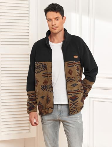 Image of ZAFUL Aztec Print Fleece Jacket - Unisex Full Zip Hoodie with Stand Collar, Pockets & Fluffy Texture