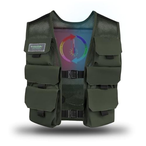 Cooling Vest for Men, Hot Weather with Power Bank, with Pockets, Tactical Vests for Working, Fishing, Running Large Olive Green