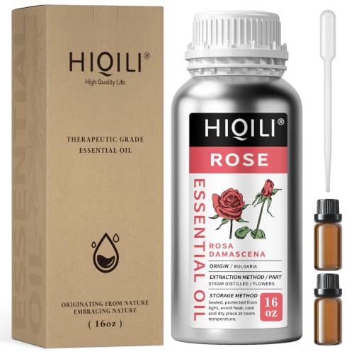 Image of HIQILI Rose Essential Oil for Diffuser, Soap, Perfume & Candle Making - 16 Fl Oz