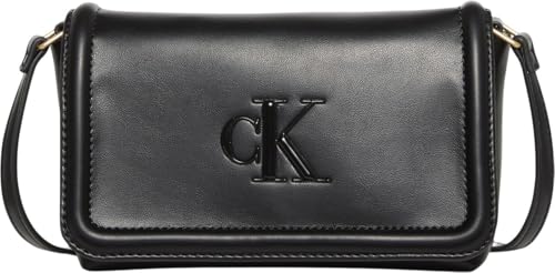 Calvin Klein Bandolera cruzada con solapa de CK para mujer, color negro (negro), talla única, Negro (Negro), One Size