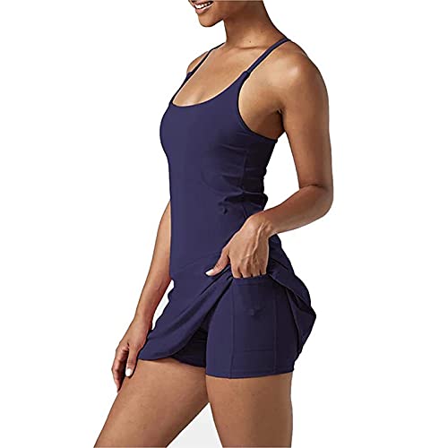 SIZHINAI Saia de treino feminina, atlética, sem mangas, vestido curto de tênis com bojo removível no