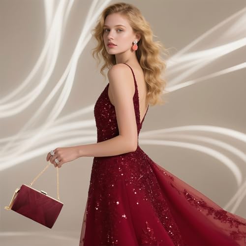 SUIKIHUM Satin Evening Bag Clutch Purse for Women, Chain Tassel Wedding Handbag, Compact Formal Clutch for Party Bride Guest, Red by SUIKIHUM - Image 2