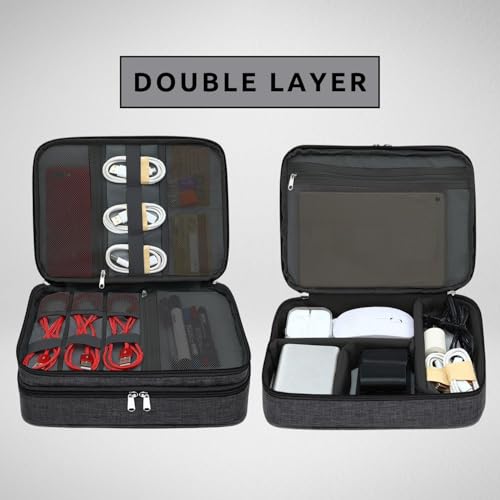 Image of Aliens Double Layer Gadget Travel Tech Organizer Case Bag Pouch /Electronic /Toiletry Organiser /Cosmetic Kit Polyester Water-Proof for Ipad,Charger,Hard Disk,Cables,Laptop & PC Accessories-Black