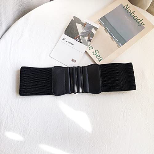 Retro Wide Cinch Belt Womens Corset Waist Band Vintage Bandage Elasticity Girdle Wrap Gothic Elastic Waist Belt with Flat Buckle for Costume – Black2