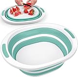 Collapsible Wash Basin, 7.5L Camping Kitchen Sink Tub Folding Dish Pans Dishwasher, 2-in-1 Dishpan + Cutting Board, Portable Laundry Sink for Camping BBQ Prep Tub Washing Bin Bucket for Cleaning