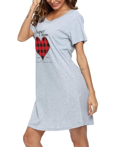 ENJOYNIGHT Womens Nightgown Cotton Sleep Shirt Short Sleeve Nightshirt
