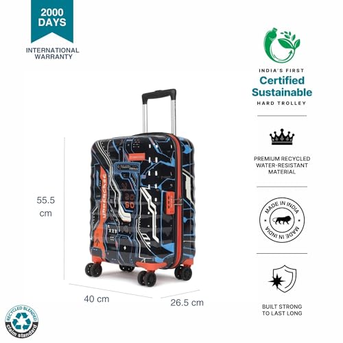 Image of uppercase Cyber Punk (Small) 56Cms|Cabin Inline Trolley Bag for Travel|Polycarbonate Hardshellsided Printed Luggage|Combination Lock|8 Wheel Inline Trolley Bag|Suitcase for Unisex (Black),H-55.5 cms