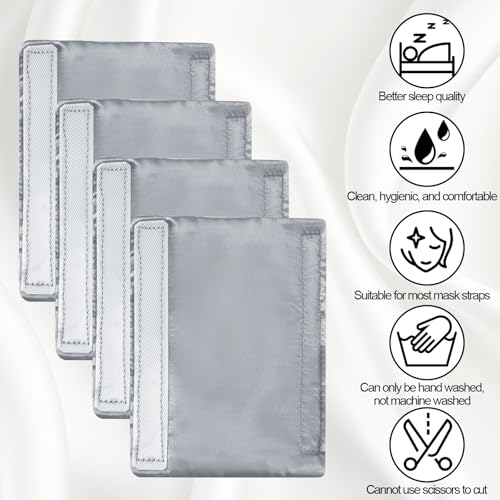Image of 4 Pack Satin Mask Strap Covers, Face Cushion Cover for Strap Headgear, Universal and Reusable Comfort Pads, C Papa Accessories & Supplies Mask Cover Headgear Pads for Reducing Red Marks (Gray)