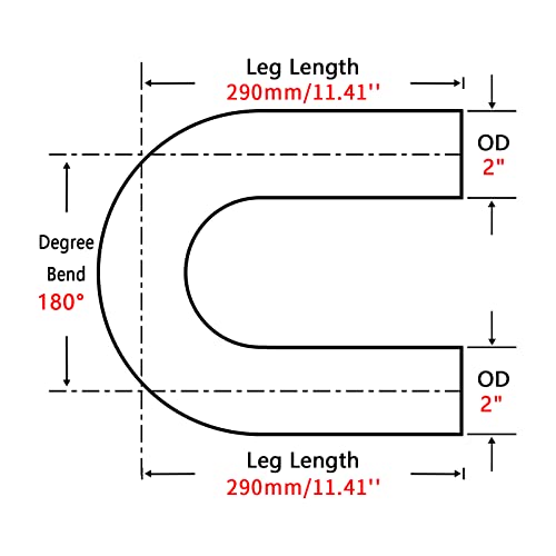 Image of 2 Inch 180 Degree DIY Custom Mandrel Exhaust Pipe Tube Pipe, T304 Stainless Steel, Universal Fit, 24.56 Inch End to End Length, 2'' OD Mandrel Bend Pipe 2PCS