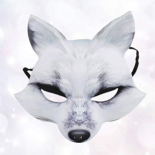 AMOSFUN Máscara de Halloween raposa meia máscara cosplay animal rosto máscara realista EVA festa par