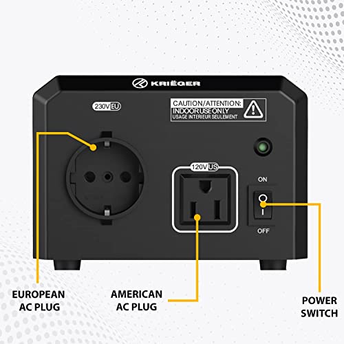 Krieger 450 Watt Voltage Transformer, 110/120V To 220/240V Step Up Step Down Voltage Converter With Ac Outlets, Met Approved Under Ul, Csa #TOP2