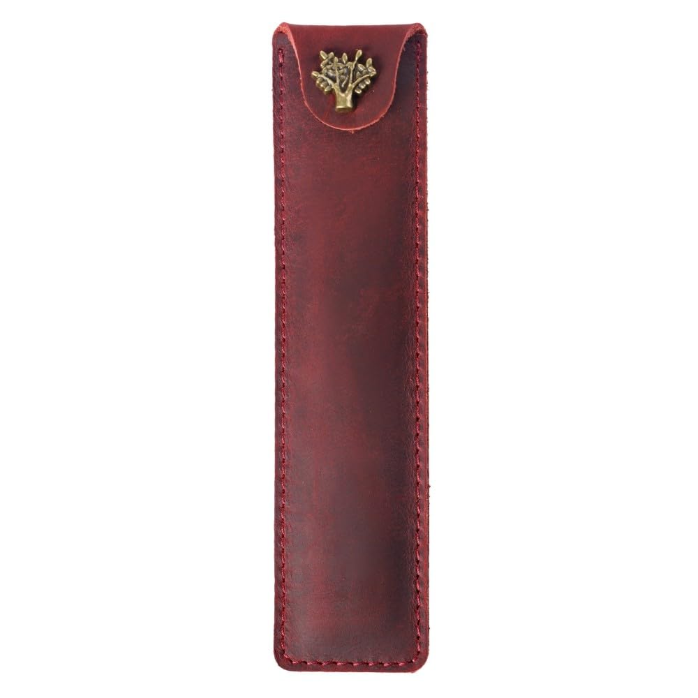 DONGKER Leather Pen Case,Vintage Pencil Pouch Snap Button Design Pen Holder Case for Men Women Work Office