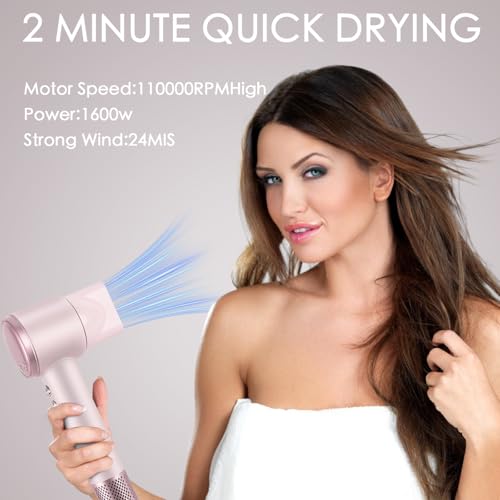 Image of 200 Million Negative Ionic Hair Dryer, 3 Speed 4 Heat Setting, 110,000 RPM High Speed Hair Dryer with Brushless Motor, with Magnetic Nozzle, Hair Dryer
