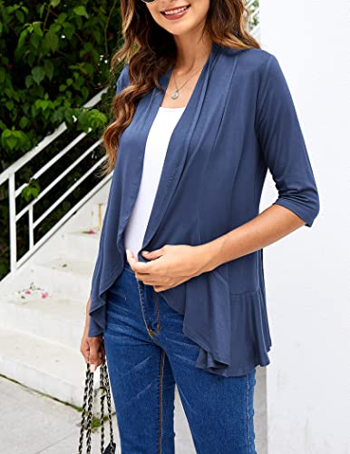 Image of Zeagoo Women's Open Front Cardigan 2026 Spring Summer Lightweight 3 /4 Sleeve Draped Ruffles Cardigans S-3XL