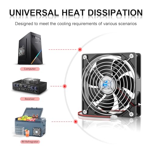 Image of 120mm 12V Computer Fan 2-Pin DC Cooling Fan 1800RPM Dual Ball Bearing 12 Volt High Performance Fan, 2 Pack