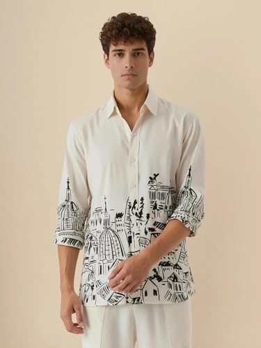 Image of Pinkmint Men Printed Cotton Flex Shirt | Stylish Designer | Regular Fit Floral & Abstract Print Shirt for Men (Available in Plus Size)