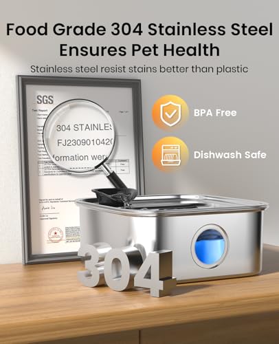 Image of oneisall 10L /2.6Gal Dog Water Fountain for Large Dogs (with 5 Filters) | Deeper & Wider Drinking Area, Visualization Water Window & Triple Filtration,304 Stainless Steel