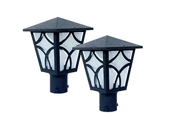 Set of 2 Black Metal & Decorative Glass Waterproof Gate Pillar Lamp Light for Outdoors, Home Pillar, Exterior Lighting - Without Bulb