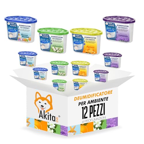 Akitaink - Deumidificatori 12 PZ Assorbiumidità 500 ml per Ambienti Casa, Armadi, Bagno, Camera,...
