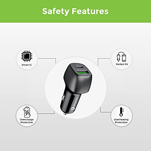 Image of UltraProlink UM1013 Mach 36 USB Type C Car Charger | 38W with 20W PD Port | Black | Premium Carbon Fibre Finish | Fast Charging | Protects Devices Against Excessive Current, Overheating & Overcharging