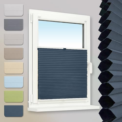 Plisart Wabenplissee Klemmfix ohne Bohren 100% Verdunkelung Honeycomb Rollo zweifarbig Anthrazit-Weiß 35x100cm - Thermo Faltrollo mit Metallklemmen für Fenster & Tür Jalousie Plisseerollo