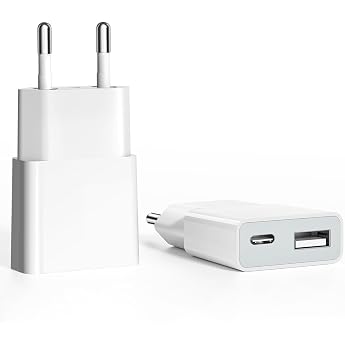 USB Charger 5 W Slim Charging Plug Power Supply 5 V 1 A 2Port USB C+ USB A Power Plug Adapter Socket Adapter for iPhone eBook Reader Xperia MP3 Smartphone White Thickness 1.45 cm/2 Packs