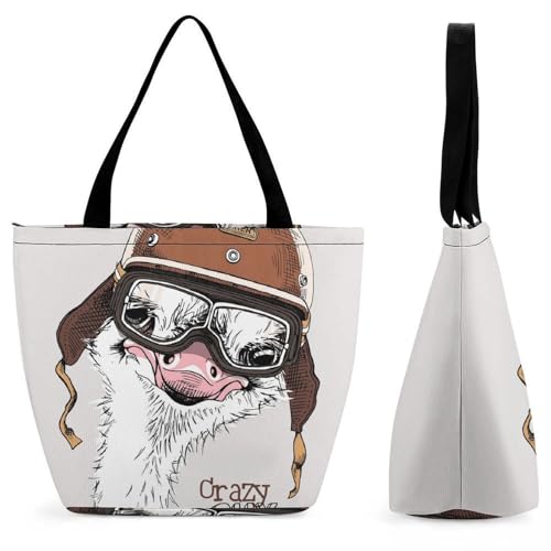 Sac de shopping pour voyage 28.5x18x32.5cm, motif autruche original et grand format