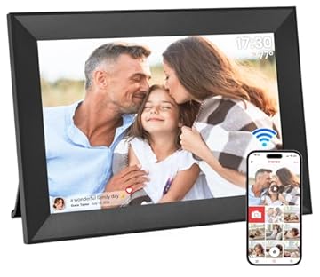 Hesmor Cornice Digitale Foto WiFi 10.1 Pollici 1280x800 32 GB Portafoto Digitale Schermo Tattile IPS LCD Frameo Cornice Foto Digitale Elettronica Rotazione Auto Condividi Foto e Video Tramite, Nero