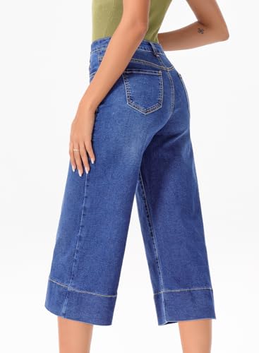 EVALESS Wide Leg Jeans for Women High Waisted Capri Pants Trendy Stretchy Straight Baggy Denim Pants4