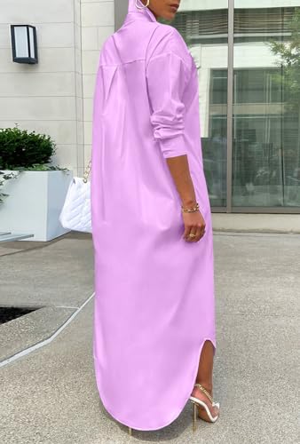 Image of Choichic Shirt Dresses for Women Casual Long Sleeve Cotton Button Down Maxi Dresses