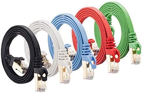 Ethernet Patch Cable, 6ft 5 Pack CAT7 Snagless RJ45 Ethernet Network LAN Flat UTP Patch Router Cable Ethernet LAN Cable UTP Cord Laptop Internet Cable for Modem, Router, LAN, Computer (6ft-5pack)