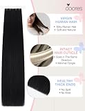 DOORES Przedłużanie włosów Weft 45 cm, 50 g, głęboka czerń, innowacyjna technologia wtrysku, naturalne i niewidoczne, ludzkie włosy Remy, trwałe, wielokrotnego użytku